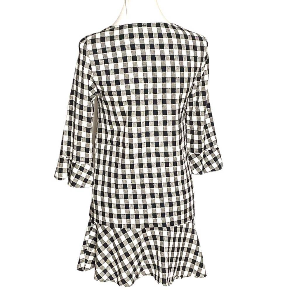 Zara Basics Gingham Bell Sleeve Mini Dress Black White Size XSmall - Picture 2 of 8